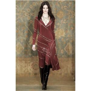 Tory Burch Asymmetrical Burgendy Mirror Embellished Runway Dress 12